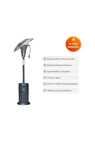 Aygaz Isı Odağı Dış Mekan Isıtıcı X13 Gri Mavi, 13 Kw, Lpg Li, Tekerlekli, Elektrikli Ateşleme Sistemi
