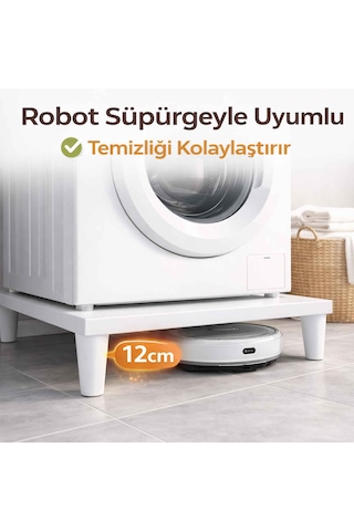 İmt Aksesuar Çamaşır Makinesi Yükseltici 60x60 Cm 12 Cm Platform Robot Süpürge Uyumlu Titreşim Azaltıcı Beyaz