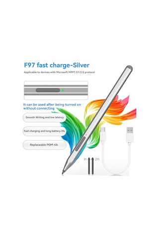 Springsun Mpp Protokolü Aktif Dokunmatik Kalem, Surface/asus/hp/dell İçin Hızlı Dönüşüm, 80 Saat Kullanim Süresi, El Yakinligi Engelleme, Gri