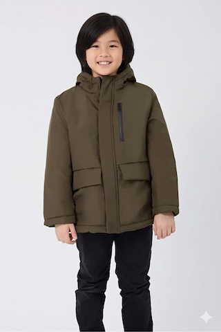 Blayn Jeans Erkek Çocuk Kürklü Su Ve Rüzgar Geçirmez Kapüşonlu Kışlık Mont & Kaban & Parka Haki