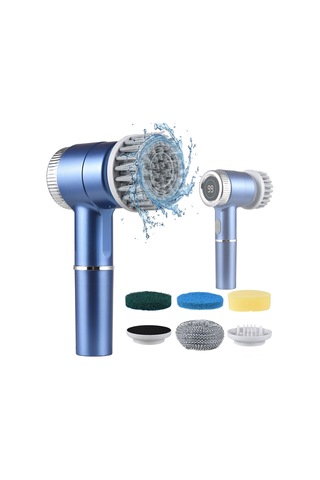 Qingmipy "5 Başlıklı Şarjlı Elektrikli Temizleme Fırçası - Su Geçirmez, 3 Hız Ayarlı, Dijital Ekranlı" Mavi