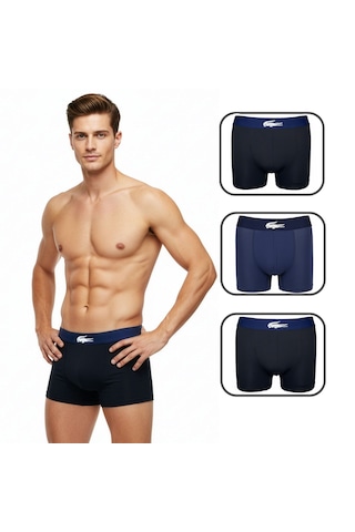 Lacoste Erkek 3'lü Boxer Set %100 Organik Pamuk Lacivert - Siyah - Antrasit