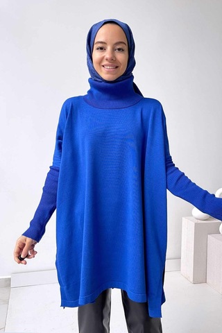 Oversize Merserize Tunik - Saks Mavi Saks Mavi