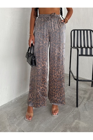 Kadın Leopar Desenli Bol Paça Pantolon Cesur & Şık Stil Leopar