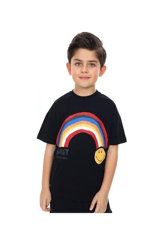 Erkek Çocuk Gülen Yüz Baskılı Tshirt-14166 SIYAH