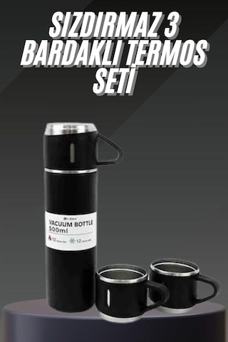 Termos Seti Paslanmaz Çelik 3 Bardaklı Vakumlu Termos Set 500 Ml Diğer