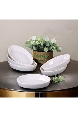3&apos Lü Porselen Küçük Boy Kayık Tabak Seti - Minimalist Beyaz Sunum Tabağı Çukur Mezelik Çerezlik Sosluk Ve Kahvaltılık 16 X 10 X 3 Cm Açık