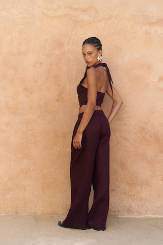 Mai Collection Mai Studios Co. Lvdovila Bordo Keten Crop Yelek Pantolon Takım Bordo