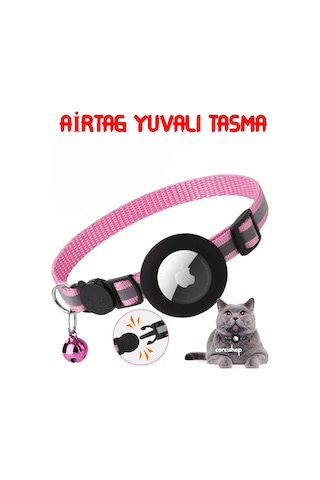 Airtag Uyumlu Kedi Ve Köpek Tasması Kilitli Güvenlik Aparatı Pembe
