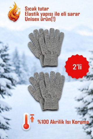 Moibody 2 Li %100 Akrilik Premium Triko Örgü Isı Korumalı Unisex Gri Eldiven Gri2li Gri2li
