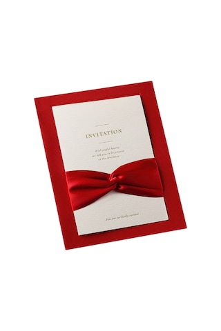 Shineyee 10 Adet Kırmızı Bow Kumaşlı Davetiye Seti - Zarf + Boş İç Kart + Kılıf + Askı, Düğün & Parti İçin Elegan Tasarım