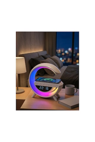 Tek Najma Kablosuz Şarjlı Led Işıklı Masa Saati Bluetooth Hoparlör Alarm Fonksiyonlu Yeni