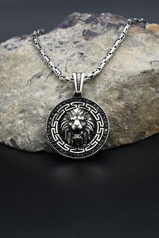 Grek Desenli Aslan Figürlü 925 Ayar Gümüş Kolye Kral Zincir 2mm 902422 Gümüş
