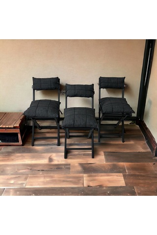 Modern Style Home Bahçe - Balkon, Iç Ve Dış Mekan Katlanır Metal Sandalye 3 Adet Antrasit