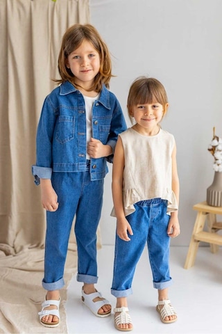 Oliven The Kid Oliventhekid Koyu Mavi Beli Lastikli Cepli Rahat Kesim Unisex Kot Pantolon Koyu Mavi Koyu Mavi