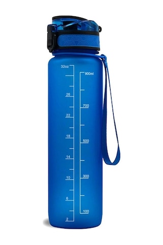Novahub Motivasyonlu Zaman İşaretli 1l Spor Su Matarası - Koşu, Yoga, Kamp İçin Mavi Mavi