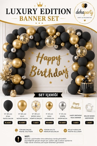 Happy Bırthday Yazısı Gold Konfetili 57 Adet Siyah Gümüş Gold Balon Parti Konsepti Doğum Günü Seti Süs Çok Renkli Happy Bırthday Yazısı Gold Konfetili 57 Adet Siyah Gümüş Gold Balon Parti Konsepti Doğum Günü Seti Süs Çok Renkli