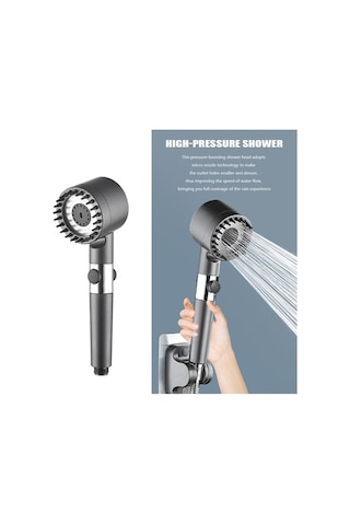 Novahub Yüksek Basınçlı Masajlı Duş Başlığı - Filtreli, Çıkarılabilir, Kolay Kurulum, Koyu Gri Koyu Gri