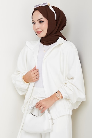 Bestenur Fermuarlı Oversize Takım 1595 - Beyaz Beyaz