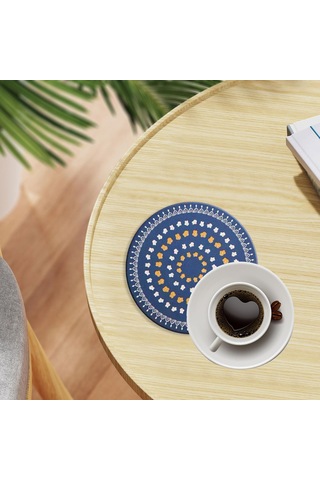 Homyl Tezgah Ev Yemek Masası Için Yuvarlak Placemat Çapı 10cm Koyu Mavi