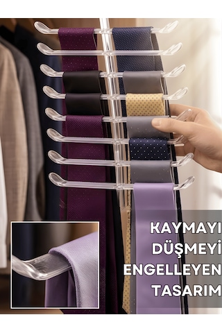 Beylini 16 Gözlü Plastik Kravat Askılığı Dayanıklı Plastik Kravat Kemer Şal Eşarp Atkı Dolap İçi Organizer Beyaz