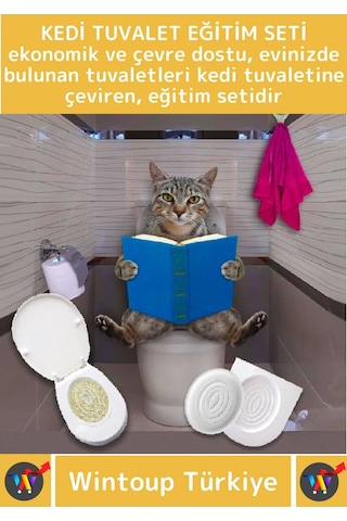 Wintoup Premium Kedi Klozet Alıştırma Kapağı Kum Kabı Wc Yavru Yetişkin Kedi Hijyenik Tuvalet Eğitim Seti