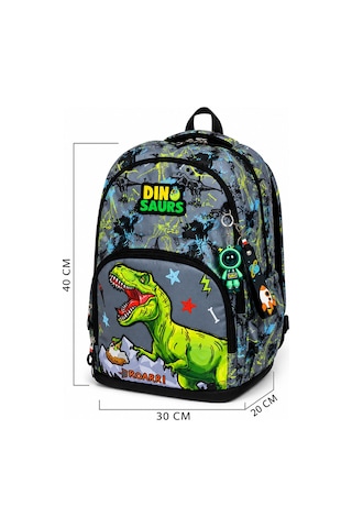 Denokids Dinozor Erkek Çocuk İlkokul 4'lü Çanta Seti - Sırt Çantası Beslenme Çantası Kalem Kutusu Anahtarlık
