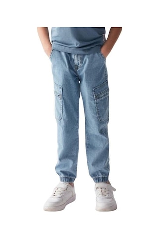 Nk Kids Çocuk Esnek İnce Kumaş Paçası Lastikli Kot Pantolon-15879 Mavi