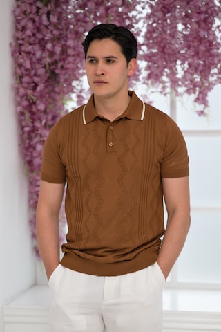 Advante Slimfit Kolları Lastikli Likralı Desenli Polo Yaka Triko T-shirt Taba