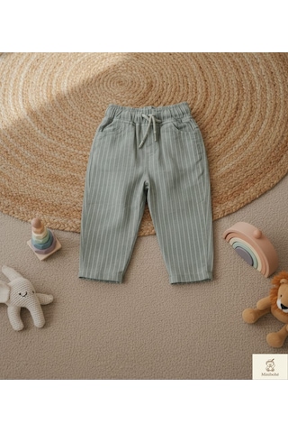 Minibohe Erkek Bebek & Çocuk Çizgili Pantolon Stone Açık Haki