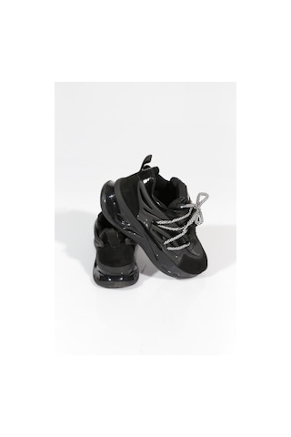 Dgn B1014 Kadin Kalin Taban Bağcikli Sneakers Ayakkabi Siyah