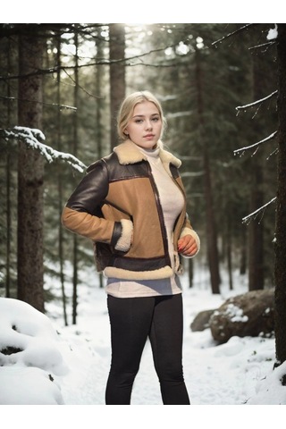 Kadın Uzun Kollu Yakalı Hakiki Kürk - Kahve Çok Renkli