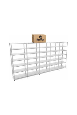 Galvaniz 7 Katlı 5li Birleşik Arşiv Raf Sistemi - Çelik Raf - Metal Raf Raffar7katlı5lı Metalik