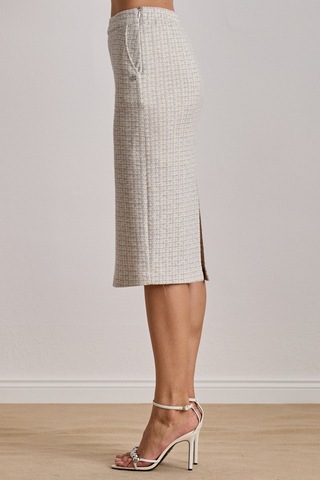 Yandan Cepli Ekru Örme Etek Ekru