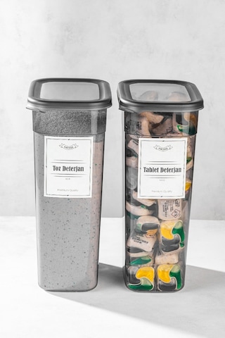 Vienev Etiketli 2 Adet Toz Ve Tablet Deterjan Saklama Kutusu Deterjan Saklama Kabı 3,2 Litre