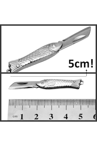 Omeniv'den 5cm Balık Saplı Mini Kamp Çakı Anahtarlık Açık Gri