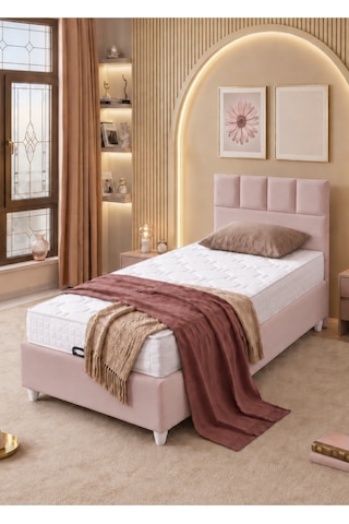 İkili Baza Seti, Monaco Tek Kişilik Baza Başlık Seti, Pembe - 100x200 Cm 100 x 200