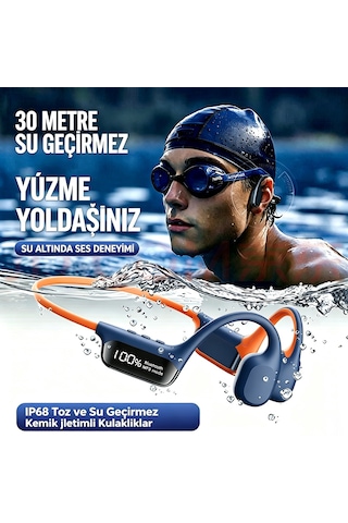 Kemik İletimli Yüzme Ve Spor Kulaklığı, 32gb Telefonsuz Mp3, Ip68 Su Geçirmez, 8 Saat Mavi