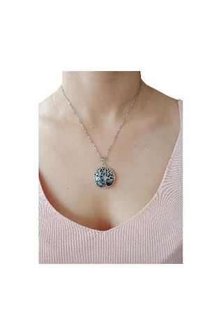 Sodalit Doğal Taşlı Hayat Ağacı Çelik Kolye - Kadın