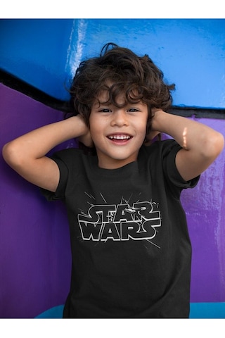 Sevbano Star Wars Yıldız Savaşları Yazılı Unisex Film Çocuk Tişört 1-12 Siyah