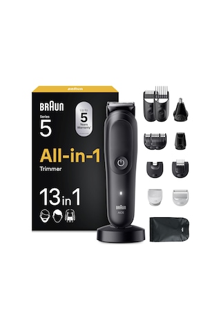 Braun All-in-one Series 5, 13'ü 1 Arada Çoklu Bakım, Sakal Kesme Makinesi, Burun Kılı Kesme Makinesi, Yüz, Baş Ve Vücut İçin Kıl Kesme Makinesi, 120 Dakika Pil, 14 Uzunluk 0,5-21 Mm , Su Geçirmez, Aıo5565, Siyah