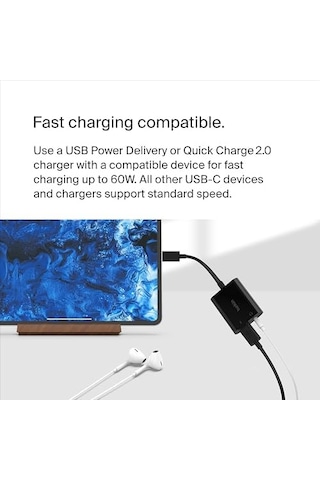 Usb-c Şarj Adaptörlü 3,5 Mm Ses, İpad Pro, Galaxy, Note, Google Pixel, Lg G6, Xperia, Oneplus Ve Daha Fazlası İle Uyumlu Usb-c Ses Adaptörü - Siyah