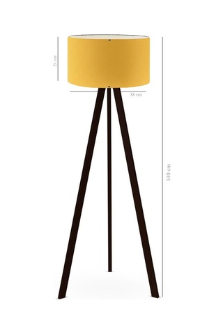 Pratik Tripod Ahşap Ayaklı Lambader Köşe Lambası Sarı Kumaş Salon Oturma Odası Sarı