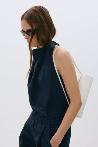 Suud Collection Lacivert Marty Halter Yaka Poplin Bluz