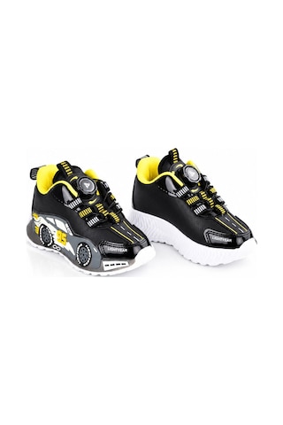 Mini Bonito Çocuk Spor Ayakkabı Mekanizmalı Çevirmeli Bağcıklı Günlük Kullanım Sneaker Siyah/sarı