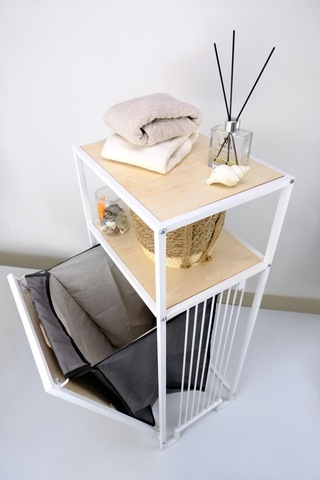 Digithome Metal Kirli Sepetli 2 Raflı Çok Amaçlı Banyo Düzenleyici Raf Organizer Akçaağaç Mrs-006 C1-1-369 Kahverengi