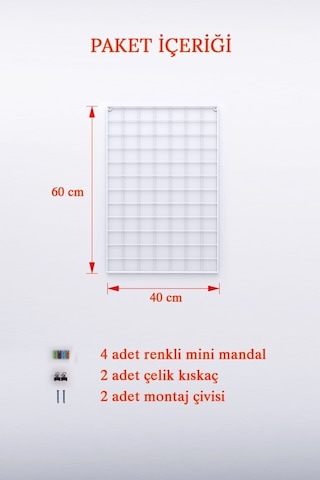 40x60 Metal Fotoğraf Askısı Tel Pano Beyaz 4 Adet Mini Mandal 2 Adet Kıskaç
