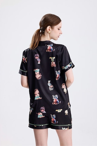 Kadın Kısa Kollu Şortlu Pijama Takımı Kız Bebek Desenli Yazlık Rahat Takım Çok Renkli
