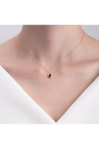 Smoky Taşlı Oval Çerçeveli Sade Minimal Tasarım Tarz 925 Ayar Gümüş Kolye