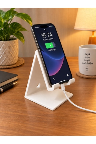 Telefon Tutucu Şarj Kablosu Takılabilir Telefon Standı Beyaz